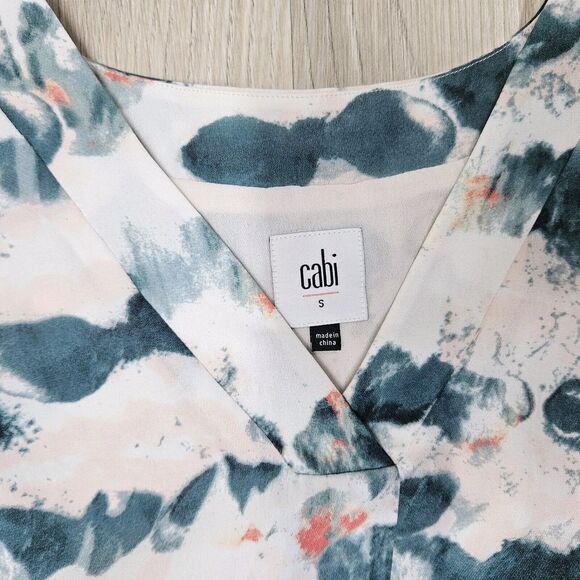 Cabi Womens White Teal Gelato Watercolor Tank Tunic Blouse Small - Picture 3 of 7